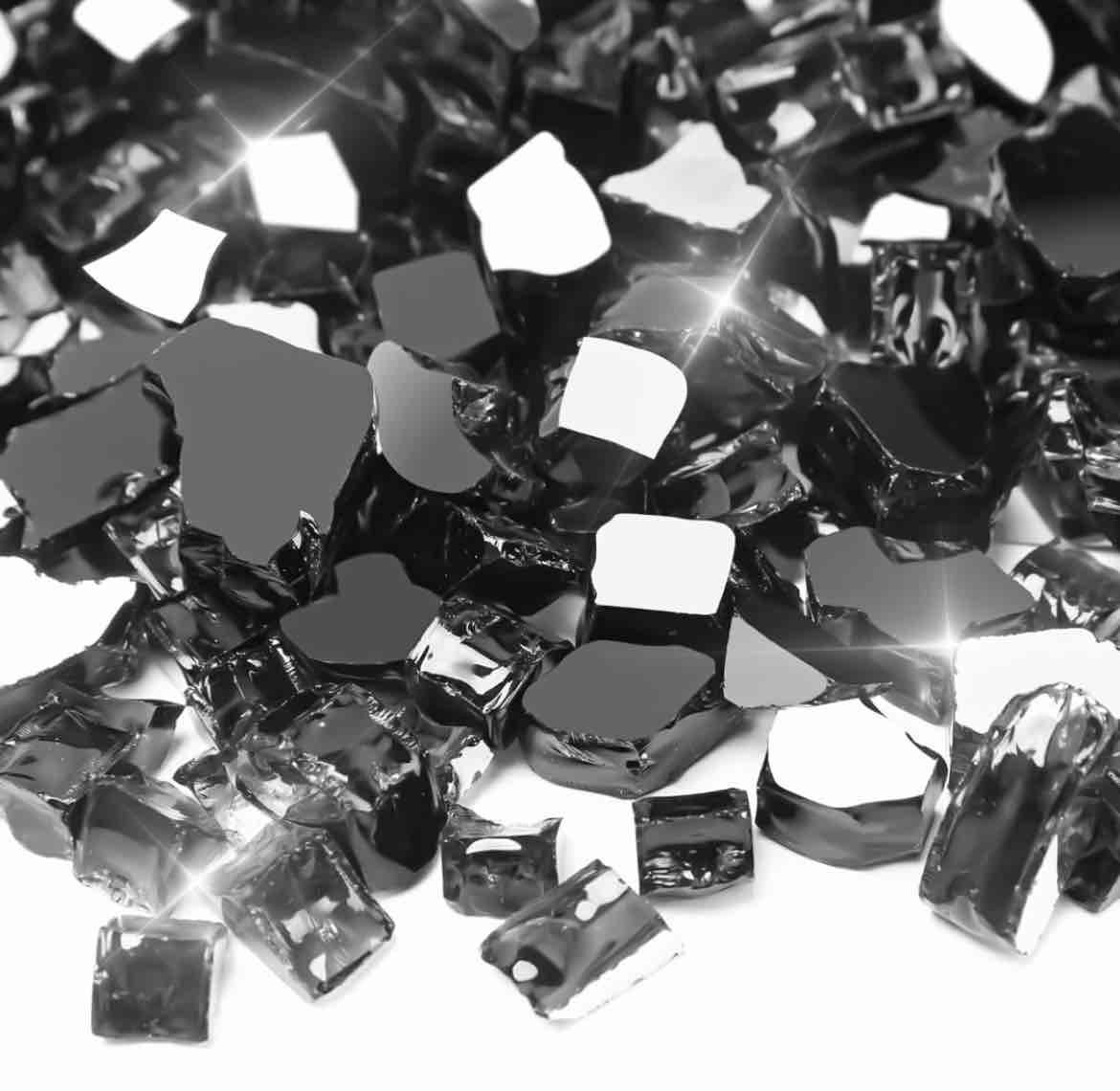  25 -Pound Fire Glass – 1/2 Inch Reflective Tempered Fire Pit Glass Rocks and Fireplace Glass, Interstellar Black Reflective
