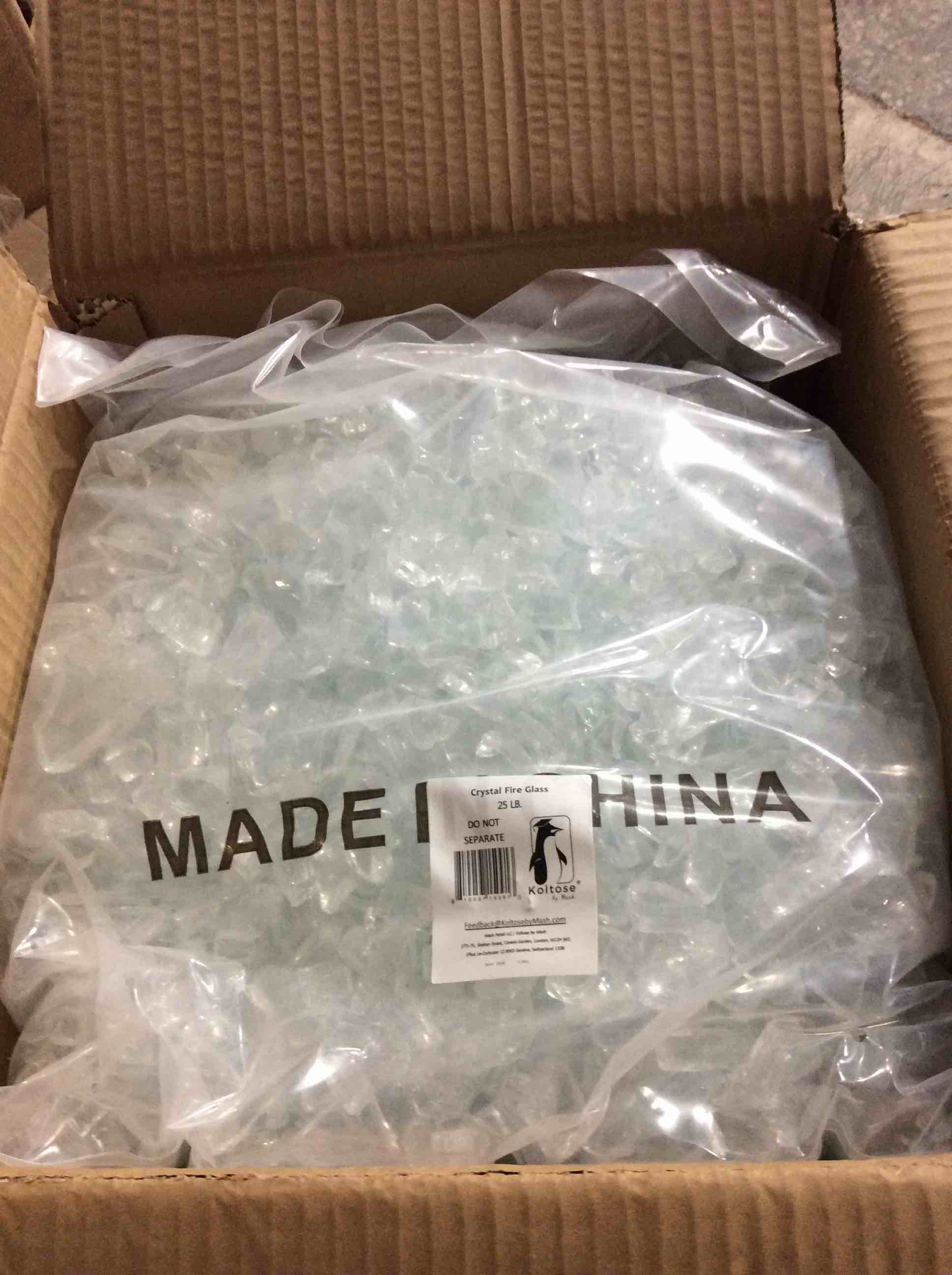 Condition photo showing Brand New for 25 lb gassaf 1/2 inch fire glass reflective tempered fireglas2s cut crushed fireglass for fire pit, fireplace, replaces existing gas logs & lava rocks 25lb (crystal ice reflective)