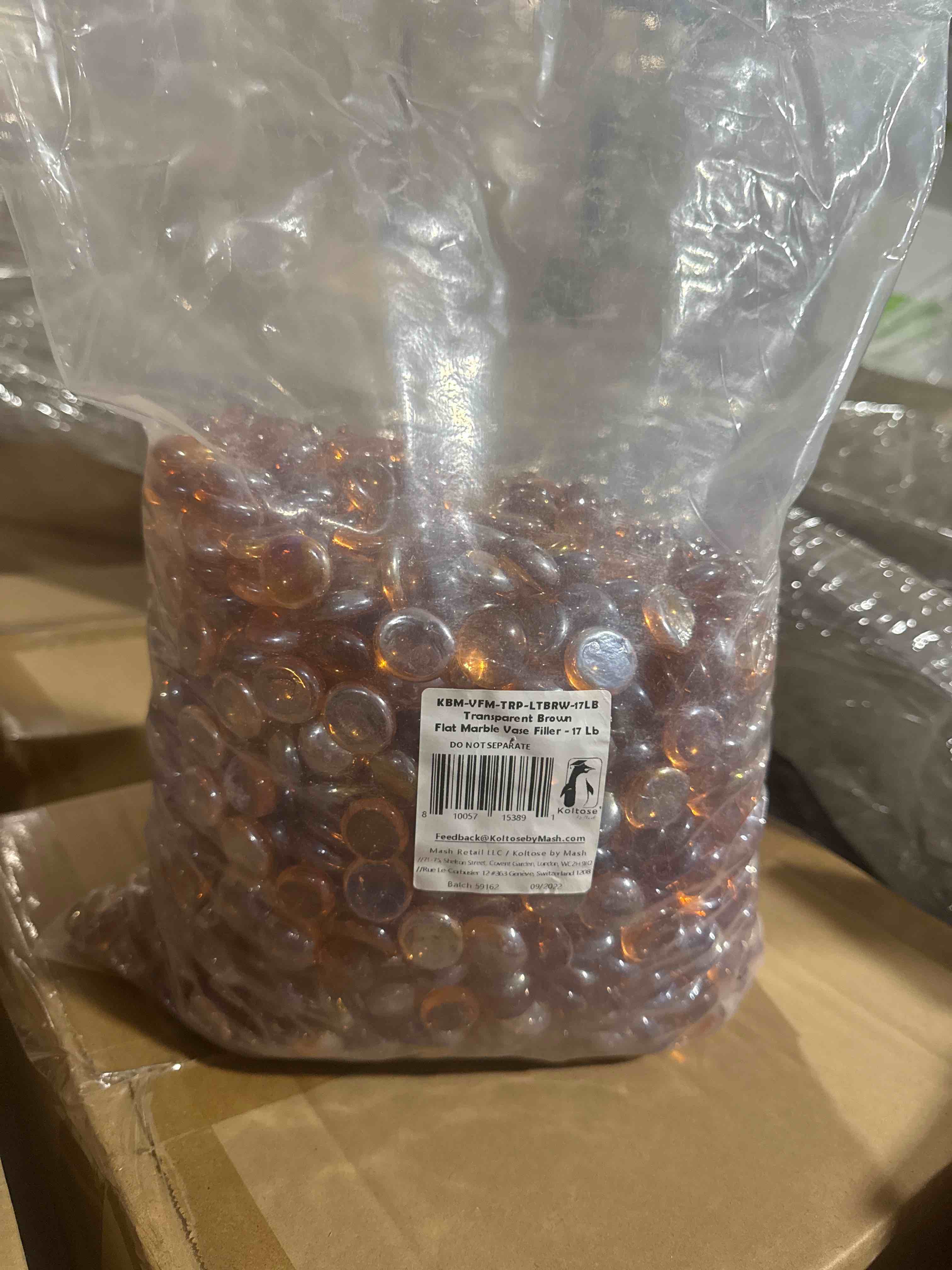 Condition photo showing New/Like New for koltose by mash transparent brown flat marble vase filler 17lb