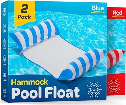 Pool Floats for Adults Multi-Purpose Hammock Pool Float: Saddle, Lounge Chair, Hammock, Drifter - Water Hammock for Adults in Swimming Pools - Blue/Red Fun Colors Pool Float Lounger (44" X 26")2 pack 