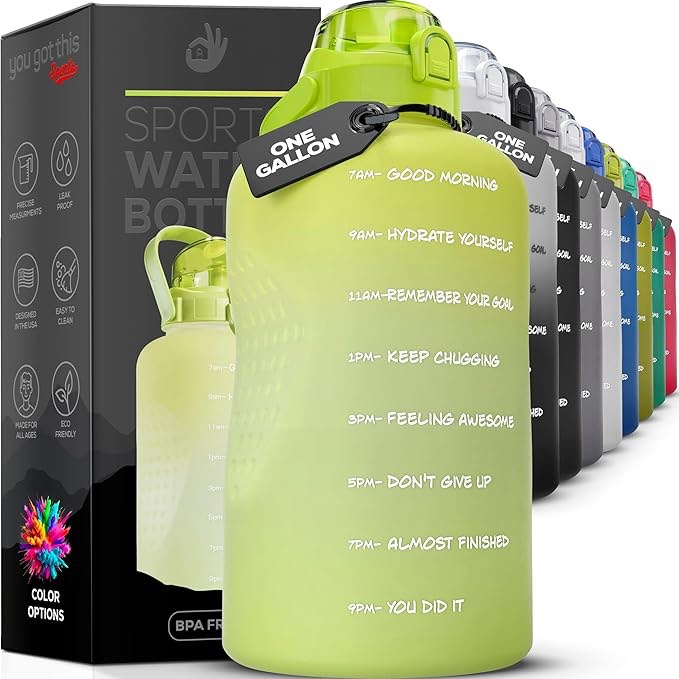 assorted colors Motivational Water Bottle with Straw & Handle,One Gallon Water Bottle 128 oz/3.8L,Reusable Water Jug, Achieve All-Day Hydration SpillProof, BPA FREE