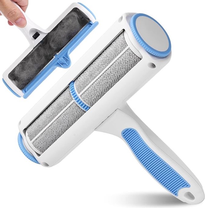 Pet Hair Remover Reusable Cat and Dog Hair Remover Multi-Surface Lint Roller Portable Fur Removal Tool for Furniture,Couch,Carpet,Bedding,Clothes and Car Seats, Non-Slip Handle Self-Cleaning Roller Black/White