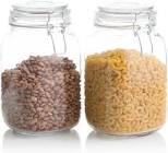 (Set of 2) 48 oz. Klikel Square Glass Kitchen Storage Canister Jars - Crystal Clear Food 