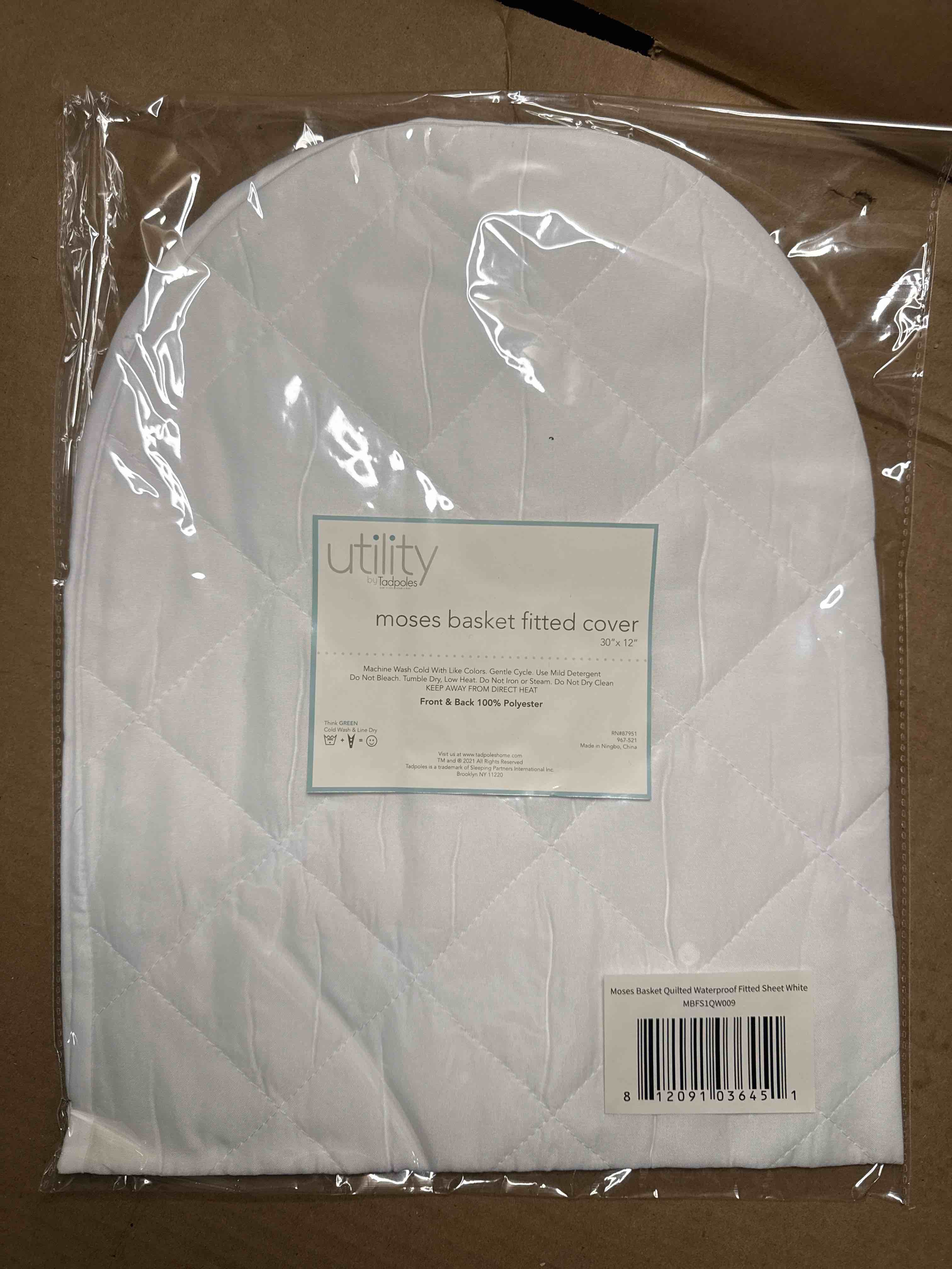 Condition photo showing Brand New for utility by tadpoles moses basket fitted cover 30” x 12” white 