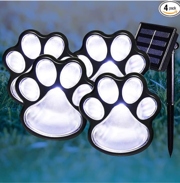 Solar Led Paw Prints Lights Garden Outdoor Lamp Path Yard String Light Us, Set of Four