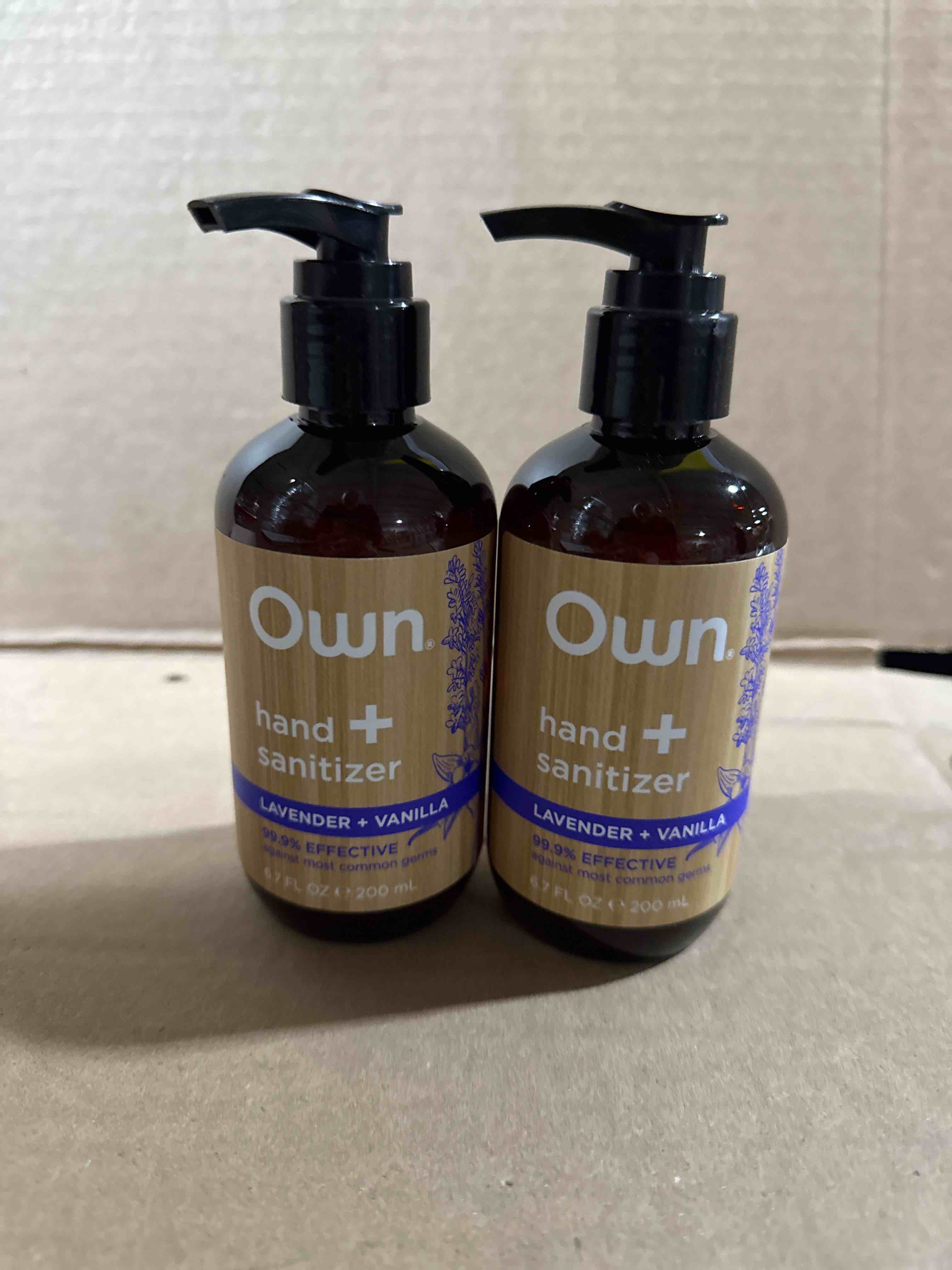 Condition photo showing New/Like New for set of 2 own hand sanitizer lavender + vanilla 6.7 fl oz 