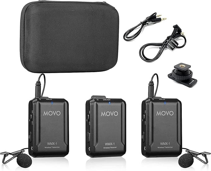 Movo WMX-1-DUO 2.4GHz Dual Wireless Lavalier Microphone System, Compatible with DSLR Cameras, Camcorders, iPhone, Android Smartphones, and Tablets, 200ft Audio Range, Great for Teaching Tutorials