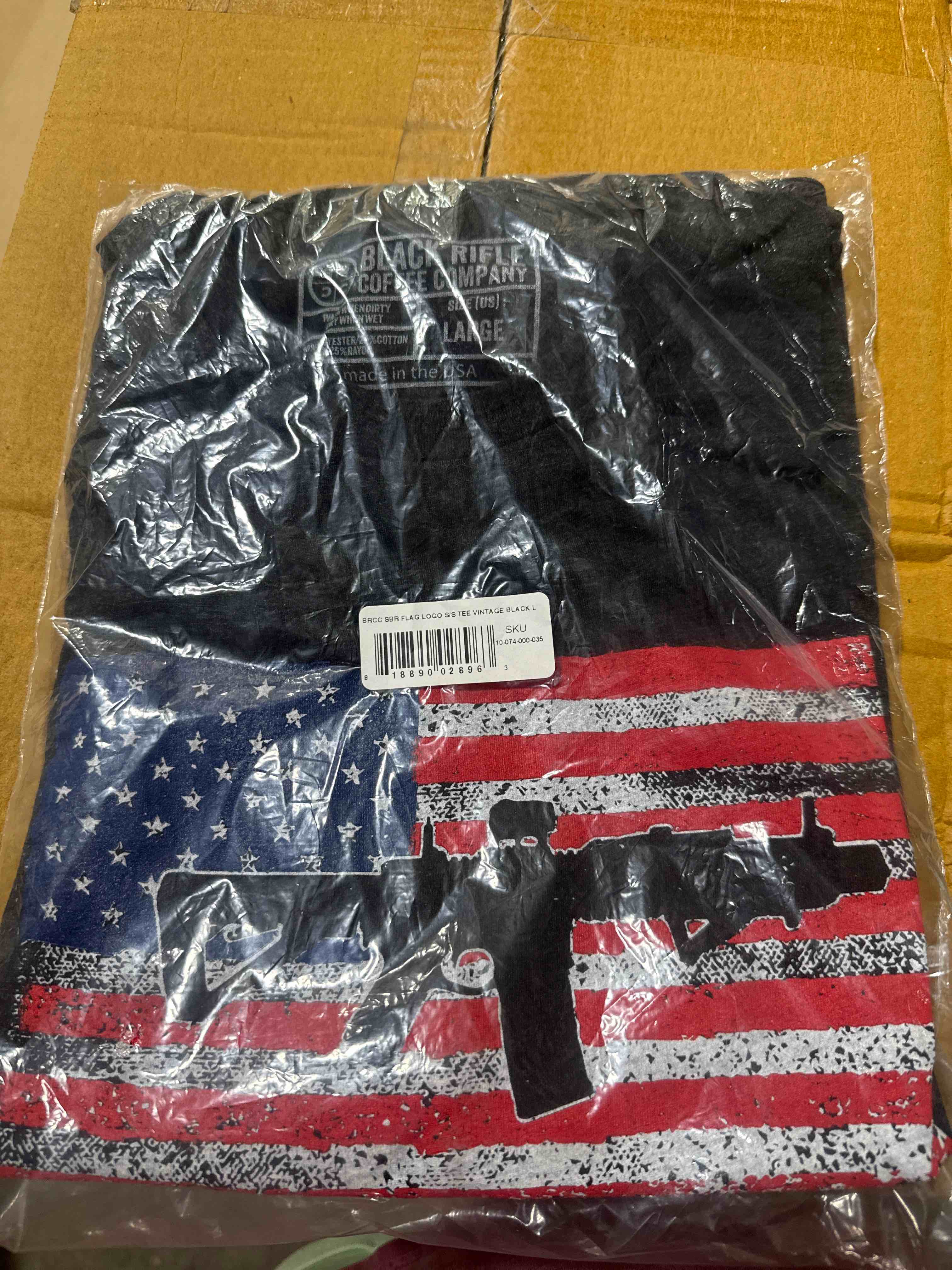 Condition photo showing Brand New for large black rifle coffee company flag logo t vintage black