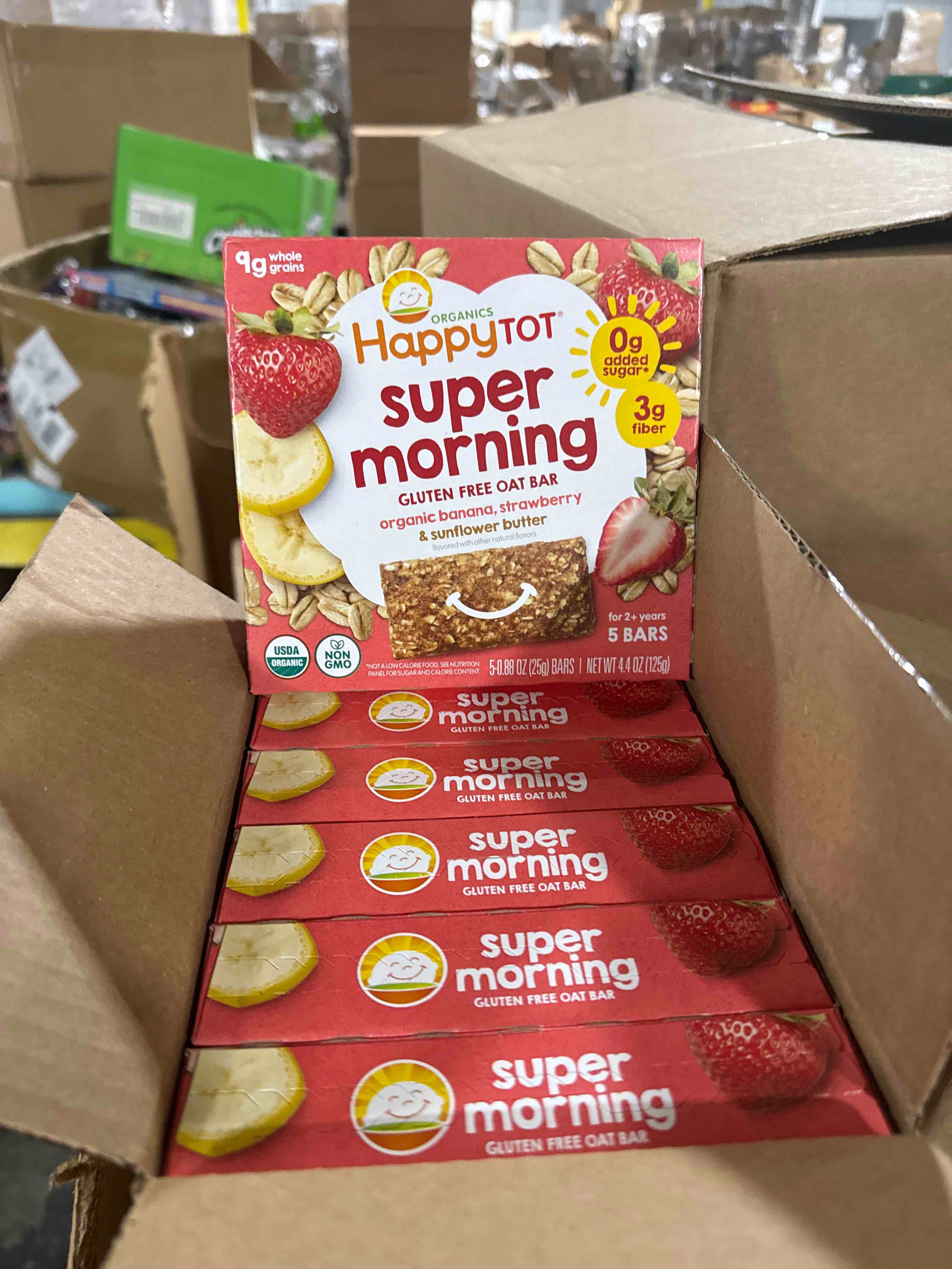 case of 6 Happy Tot Organics Super Morning Gluten Free Oat Bar Organic Bananas, Strawberries & Sunflower Butter 5-0.88oz Bars bb 9/25