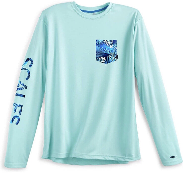 Scales Pro Performance Tropical Marlin Long Sleeve Shirt Fishing L Large Seafoam