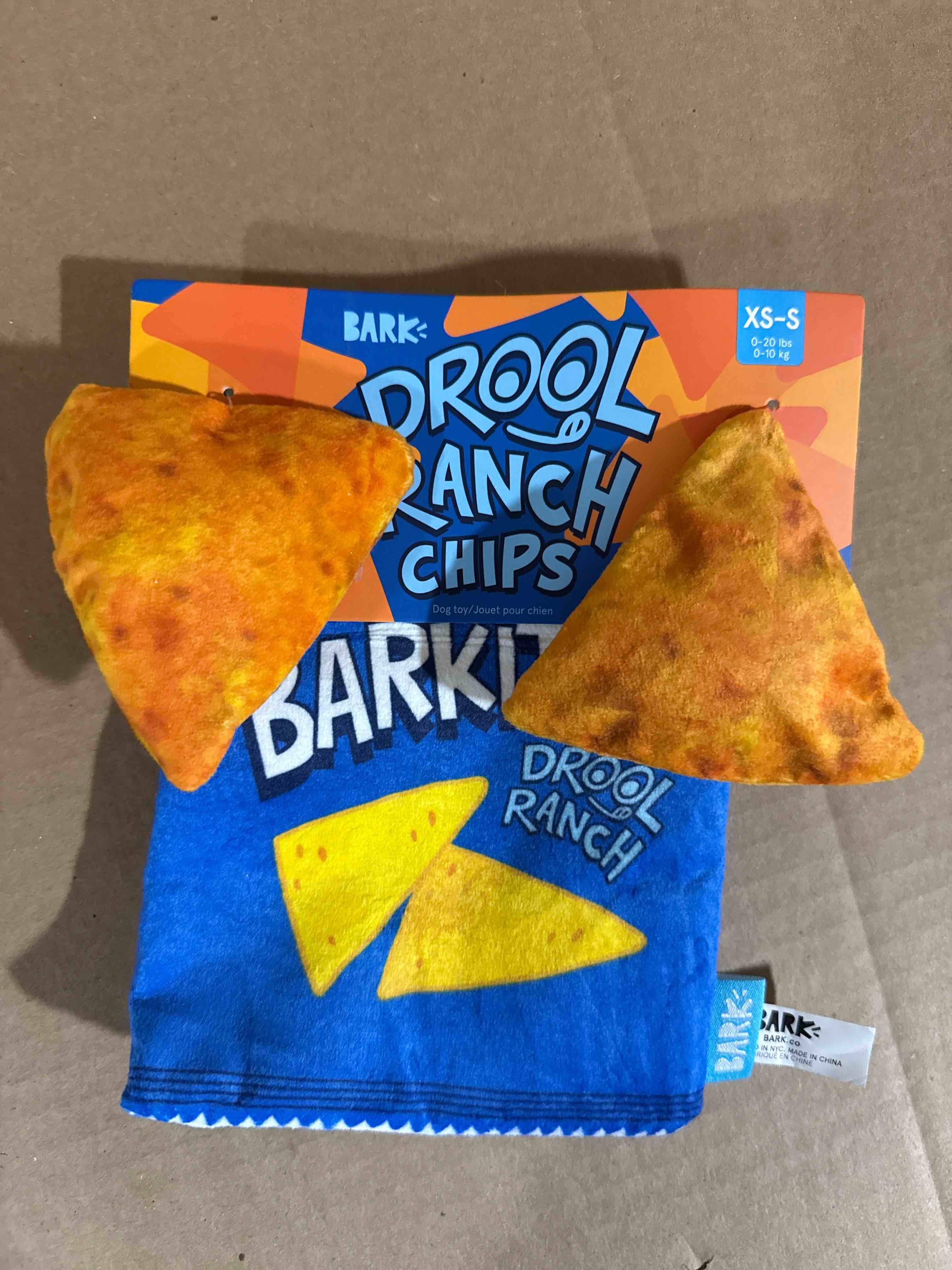 drool ranch chips, extra small squeaker dog toy