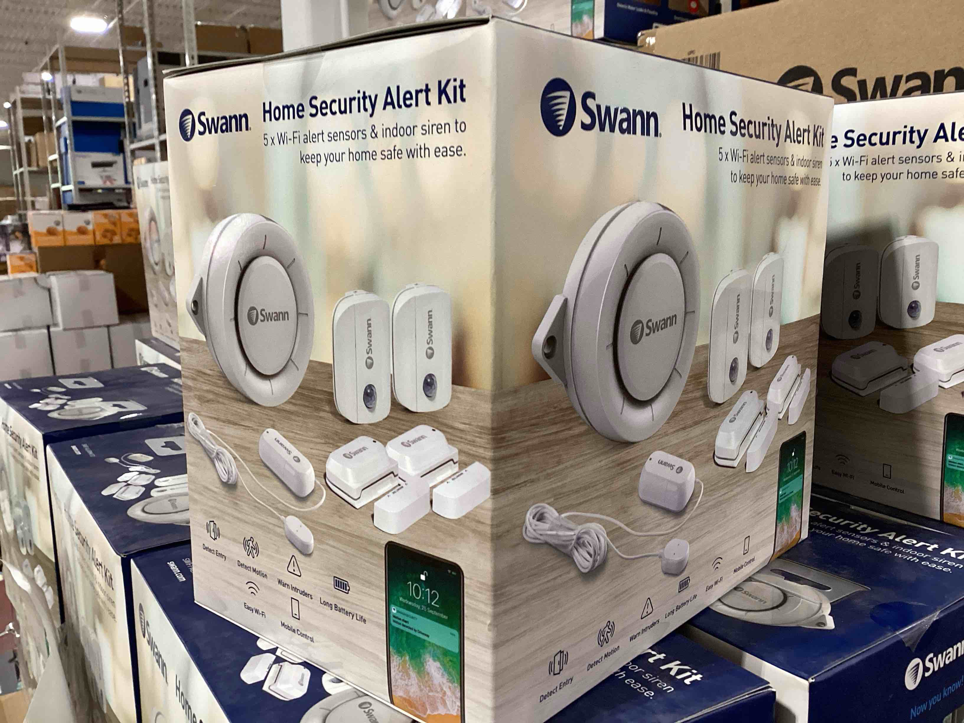 Home Security Alert Kit with 2 Motion Sensors, 2 Window/Door Sensors, 1 Leak Sensor & Indoor Siren