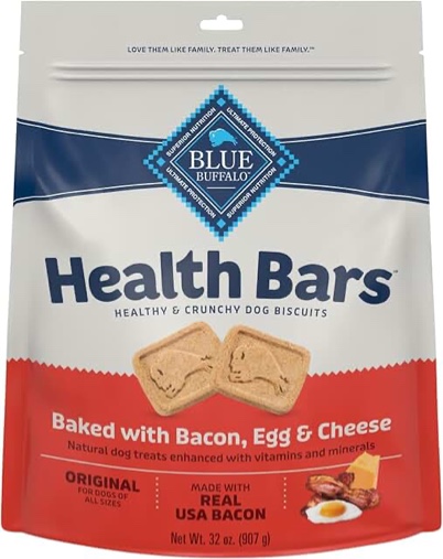 Blue Buffalo Health Bars Oven-Baked with Natural Ingredients, Bacon, Egg & Cheese Mini Crunchy Dog Biscuits, 2 lbs.