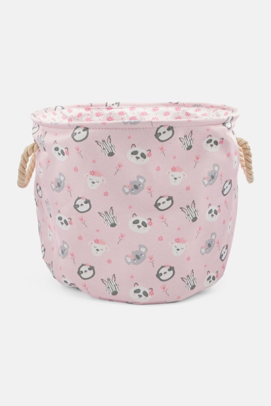 Round Graphic Storage Bin, Pink