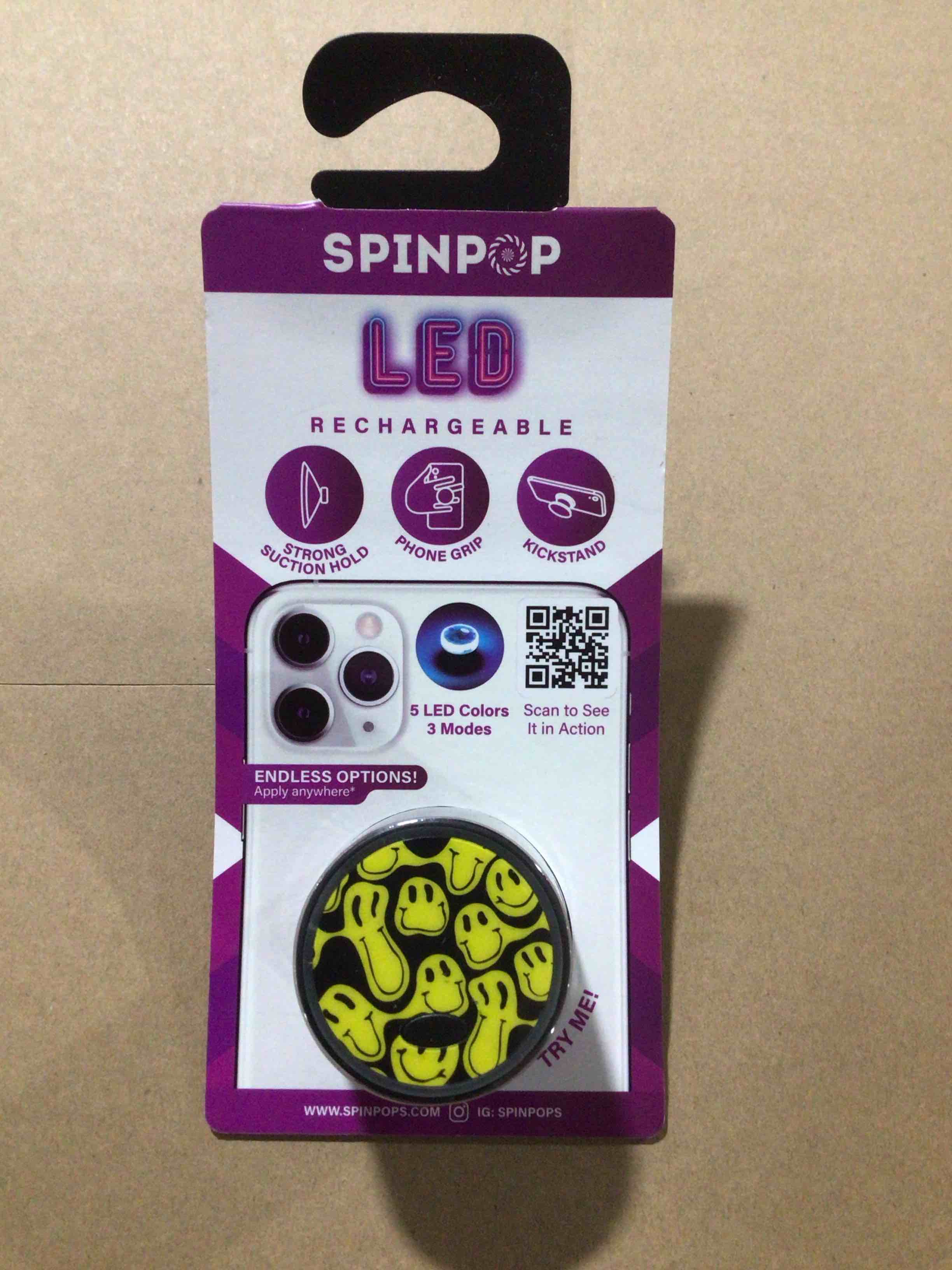 Spinpop LED Phone Grip With Suction Cup - Yellow Smiley Face