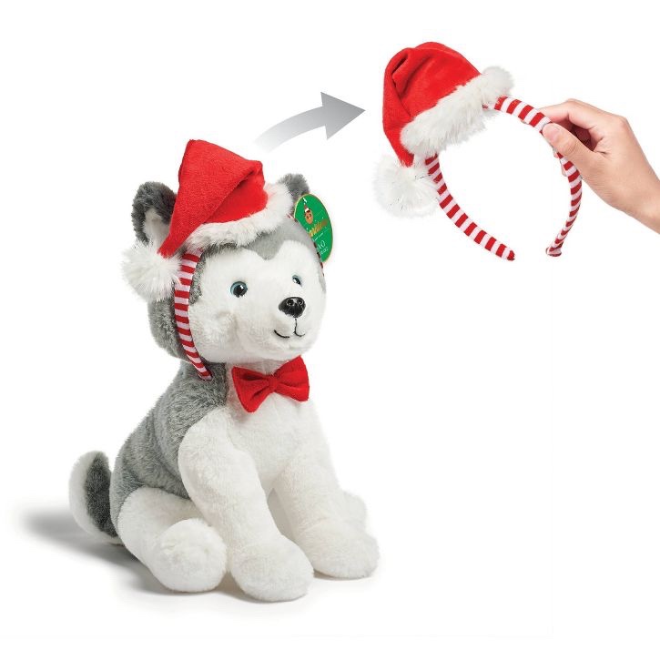FAO Schwarz Wear And Share Husky with Santa Hat 12" Stuffed Animal