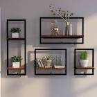 4-Pack Floating Shelves - Matte Black/Walnut - Industrial Style - Set of 4 - Unique Shapes and Sizes