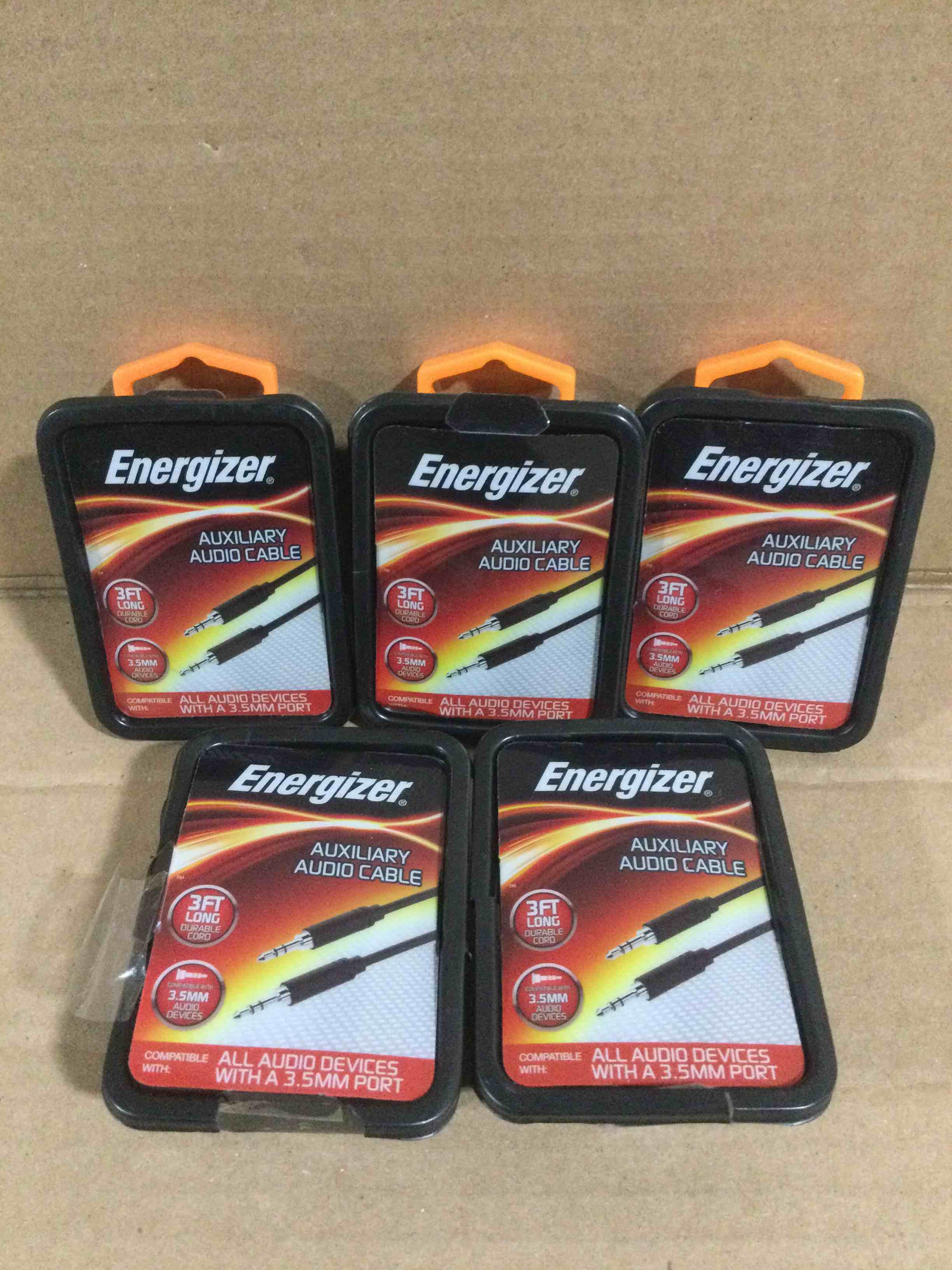 set of 5 Energizer 3ft long auxiliary audio cord 