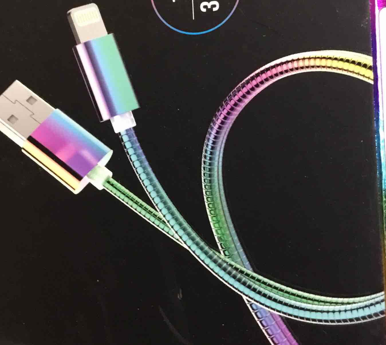 3.3’ Vibrant Rainbow Chrome Sync and Charge Aluminum Reinforced Lightning USB Cable
