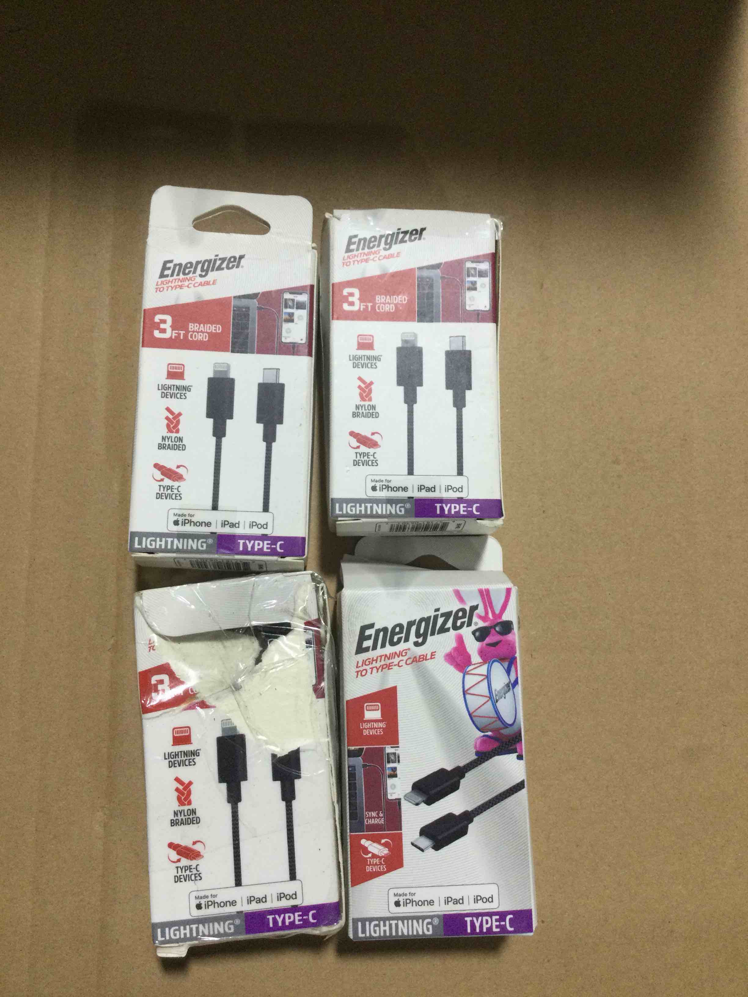 set of 4 Energizer lighting to type-c cable 