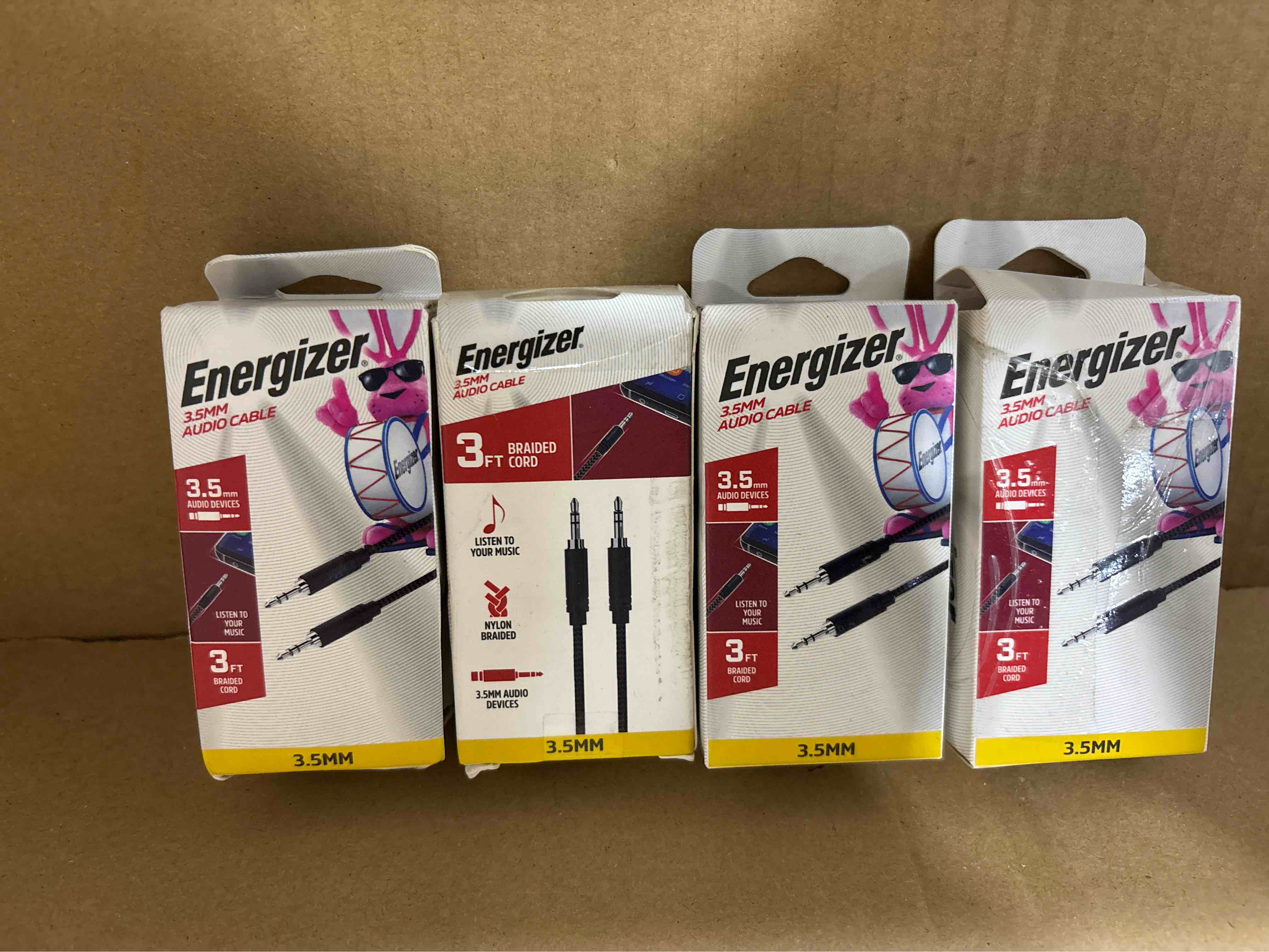 set of 4 energizer 3.5mm audio cable 