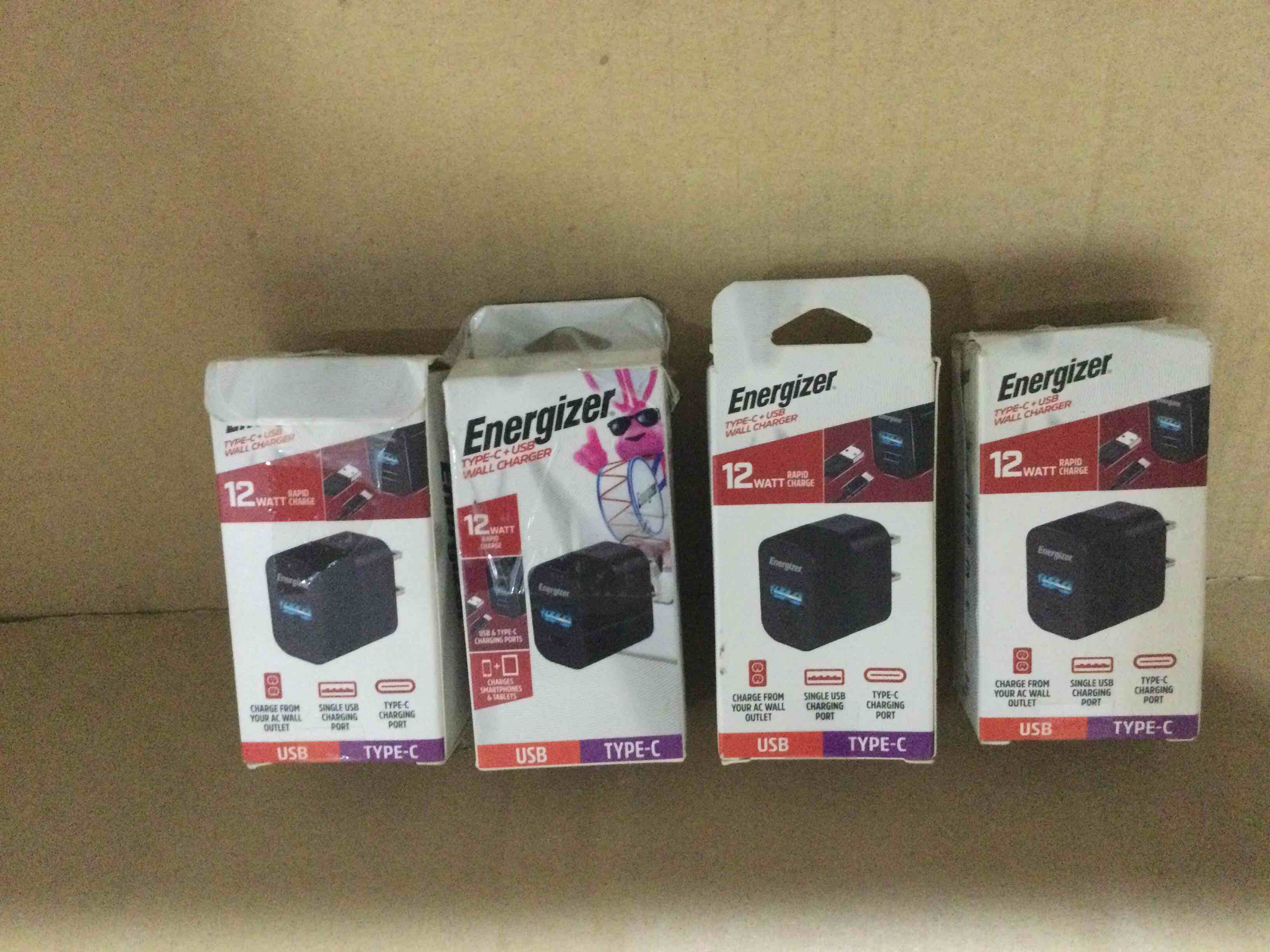 set of 4 energizer type-c + usb wall charger