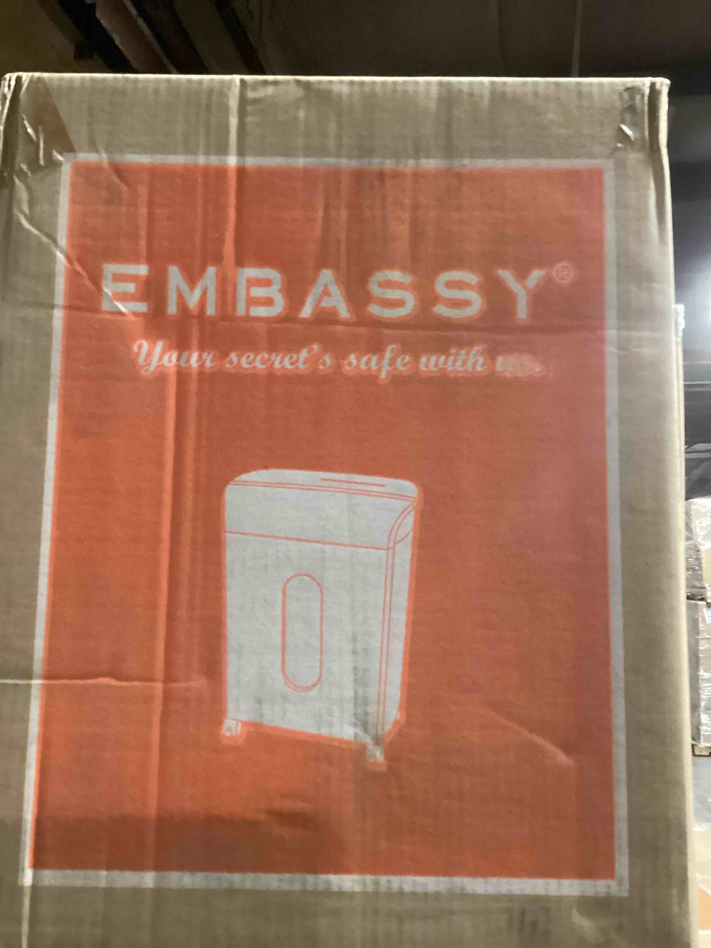 Condition photo showing Brand New for The Embassy Elite 12-sheet shredder in Metallic Red is a high-security micro-cut device known for its sleek design and "auto-feed" capabilities.