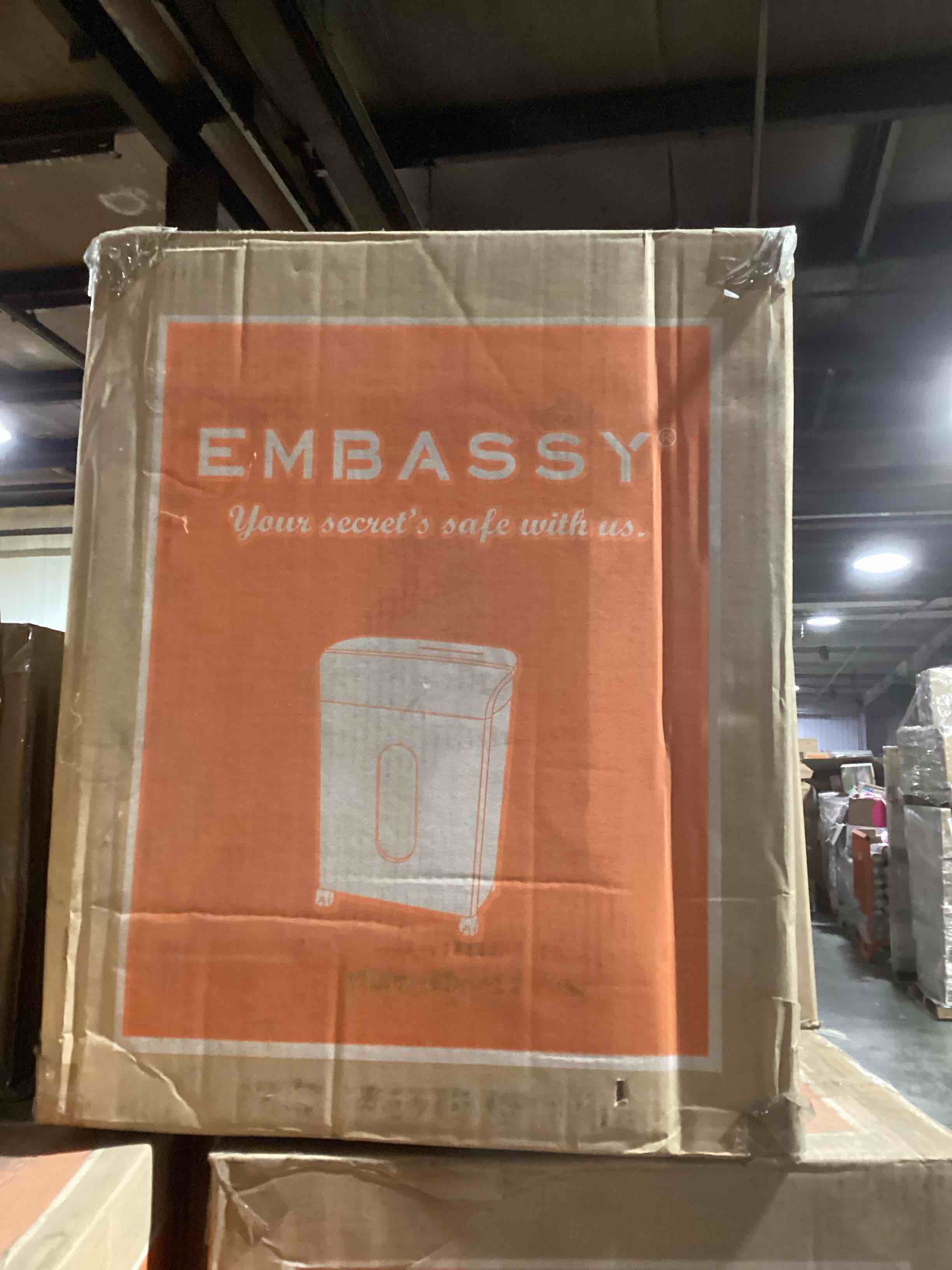 Condition photo showing Brand New for The Embassy 12-sheet shredder line is best known for its high-security micro-cut performance and unique aesthetic finishes, including metallic and patterned options like the psychedelic design. These shredders are designed to handle up to 12 sheets of paper at once.