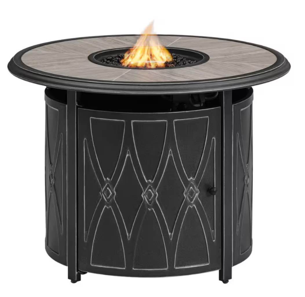 Kendrick 35.04 in. W 40000 Btu Black Steel Propane Outdoor Fire Pit with Fire Glass