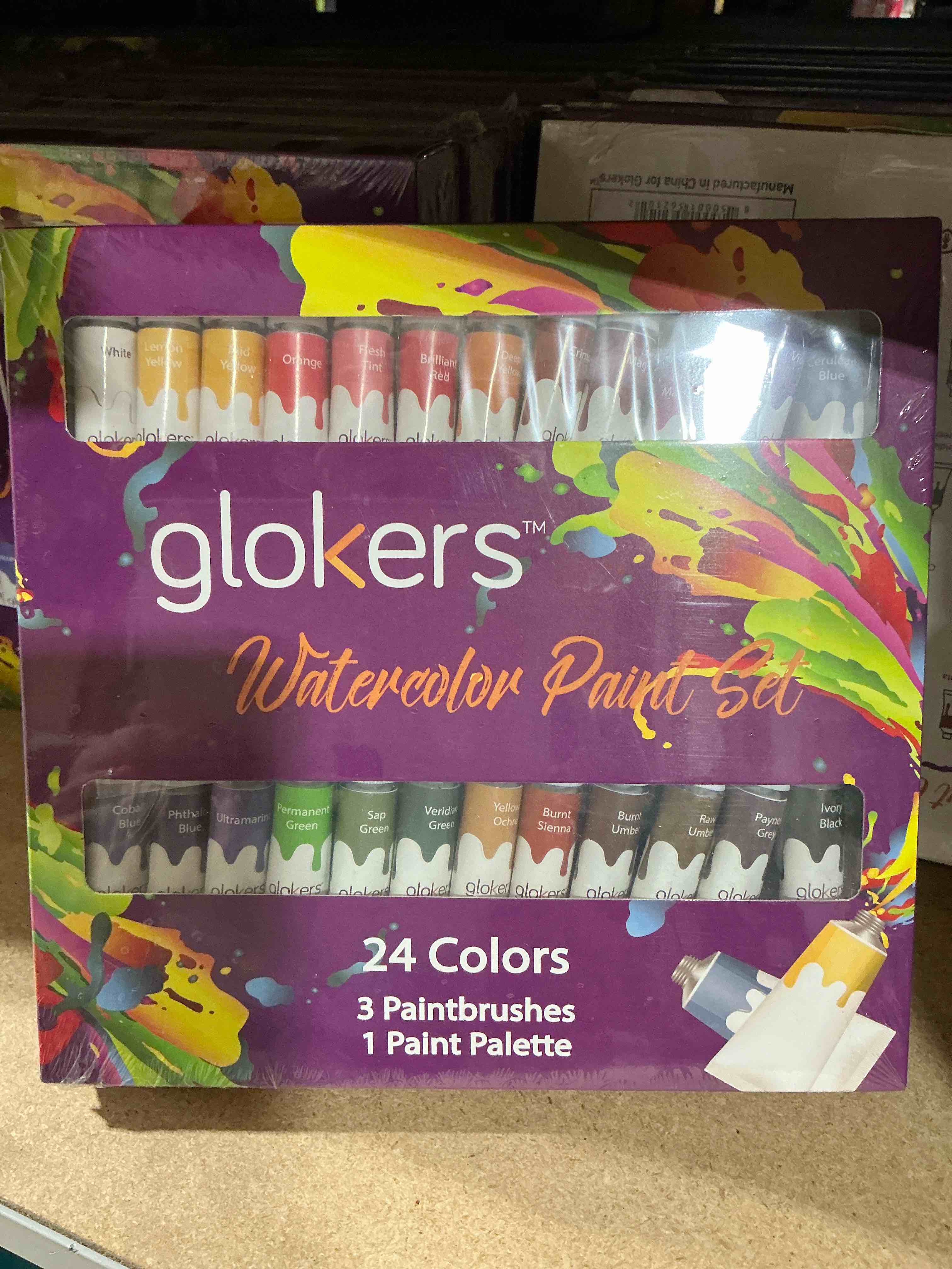 Watercolor Paint Set by glokers  Set of 24 Colors/Tubes & 3 Paintbrushes - Perfect for Canvas  Wood  Ceramic  Fabric. Painting Art Kit for Beginners  Adults  Students Or Professionals.