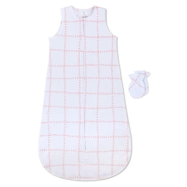 petit classics wearable blanket and mitten set, pink grid lines 