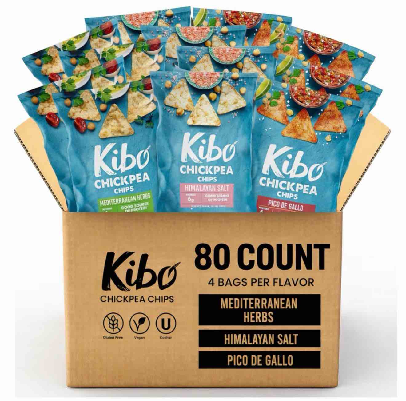 Case of 80 Kibo Chickpea Chip Mediterranean Herbs 1oz (BB 1/29/26) 
