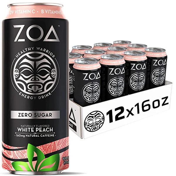 ZOA Energy Drink White Peach 160mg Caffeine Zero Sugar 1 Can BB 05/23