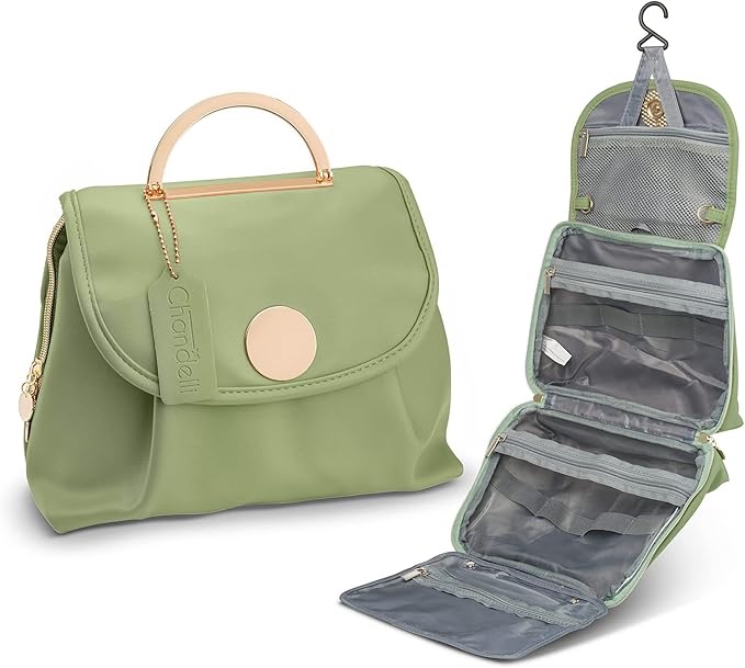 Waterproof Large Cosmetic Bag Toiletry Bag,Portable Makeup Bag Opens Flat for Easy Access,Travel Accessories Case Organizer Overnight Bag for Cosmetics, Green