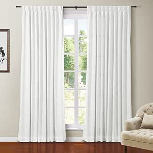 TWOPAGES Thermal Insulated Blackout Window Curtain Drape for Bedroom Pinch Pleated and Back Tab Room Darkening Curtain for Living Room, 97x305 cm, 1 Panel, White