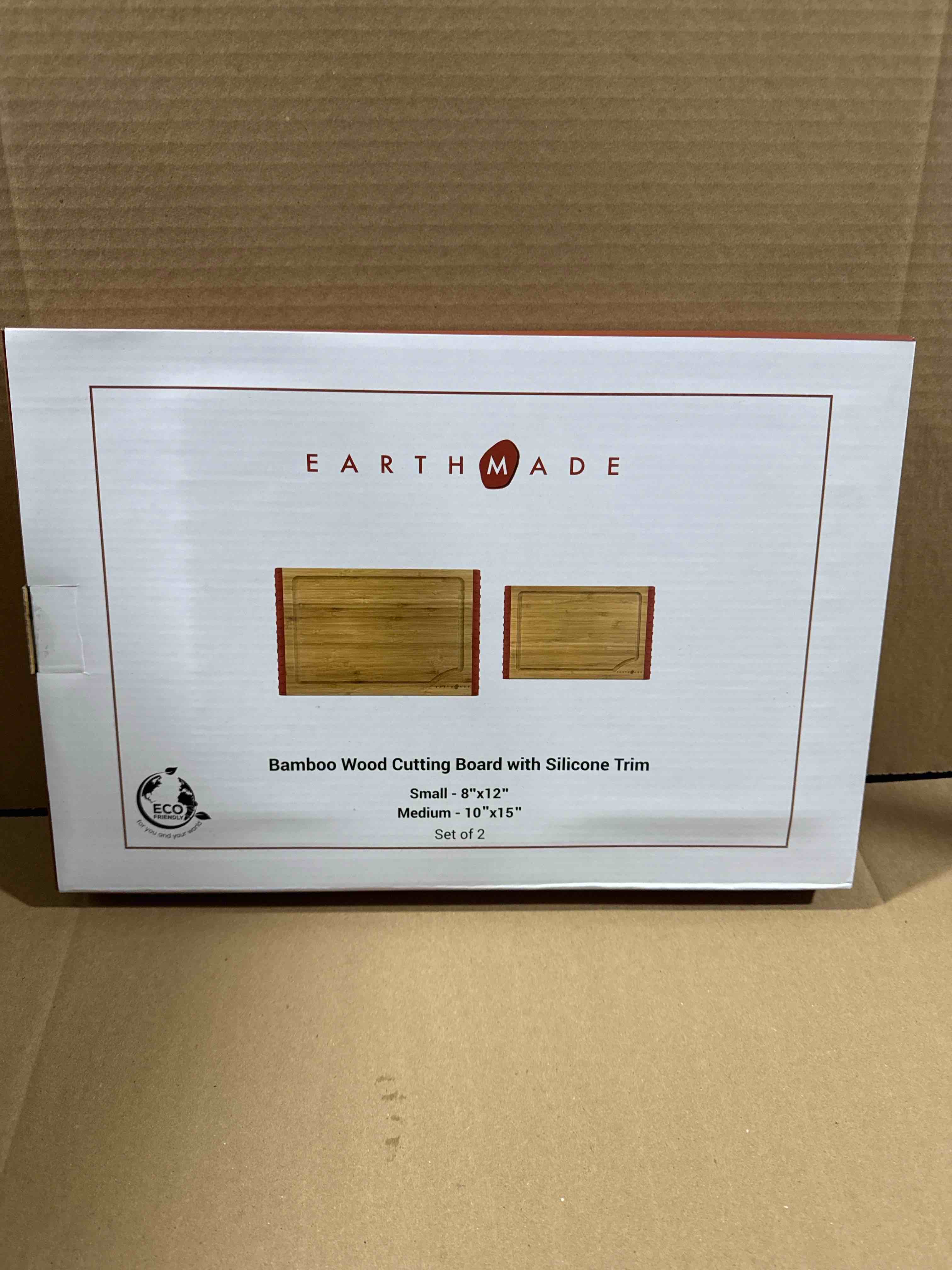 Condition photo showing Brand New for All-Solution Wood Cutting Board,Set of 2 Bamboo Chopping Board with Juice Grooves,Reversible Nonslip Silicone Edges