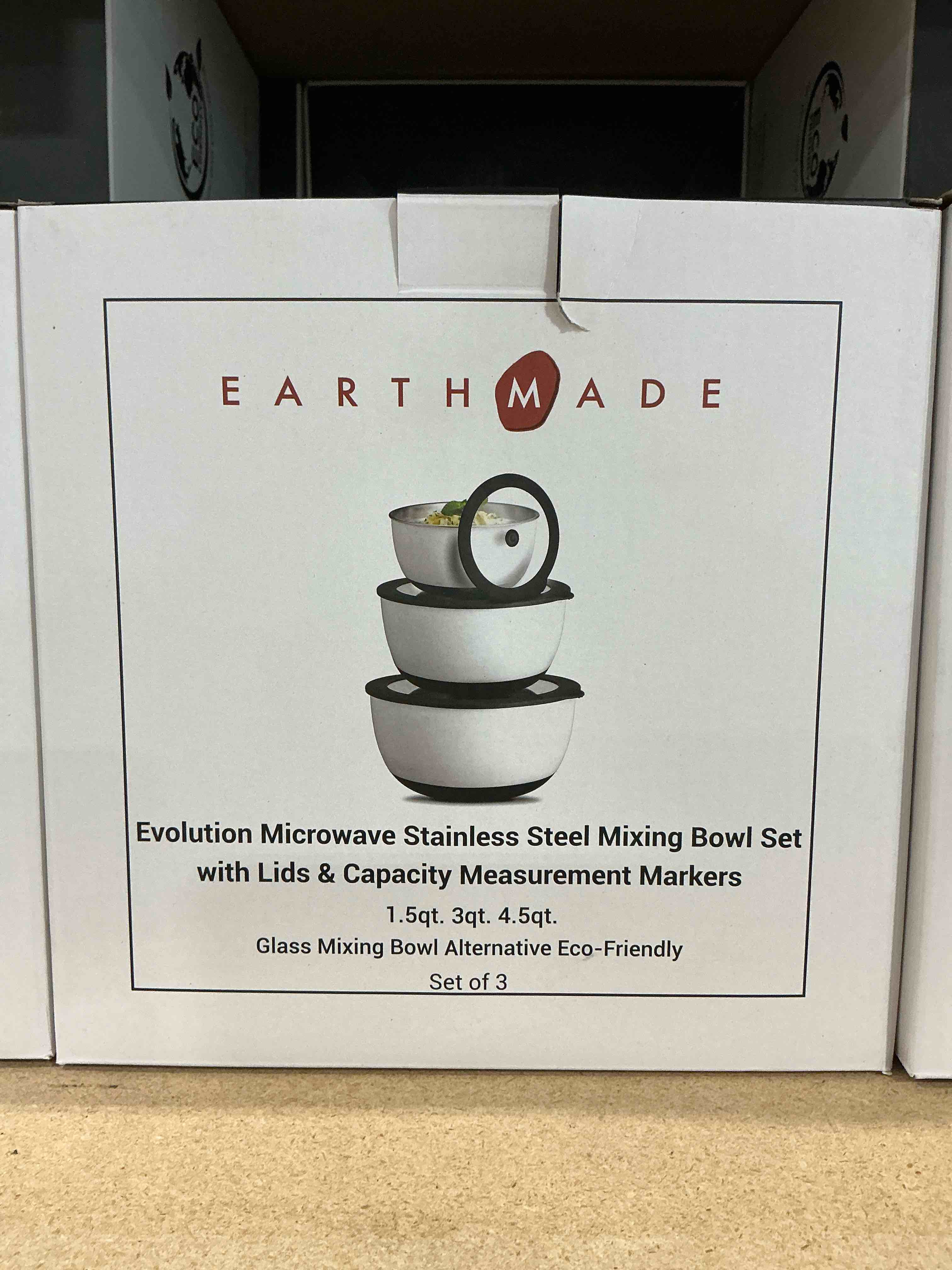 earthmade evolution microwave stainless steel mixing bowl set with lids and capacity measurement markers 1.5 qt 3 qt 4.5 qt color varies 