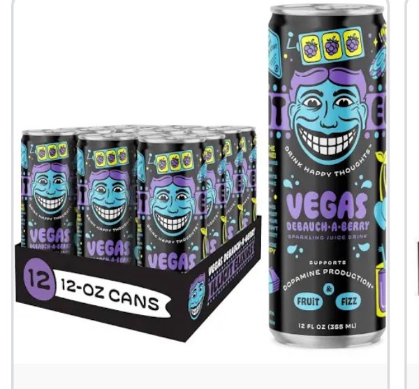 Illicit Elixirs Vegas Debauch-A-Berry - Sparkling Juice Drink - Supports Dopamine Production - 12 Pack - 12 Oz Cans
