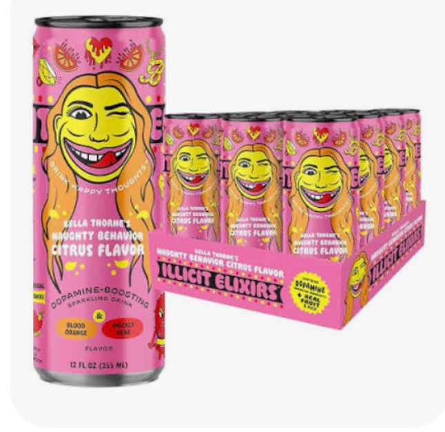 Illicit Elixirs - Sparkling Juice Mocktails with Real Fruit Juices and Functional Amino Acid Blend that Supports Dopamine Production - Non-Alcoholic & Caffeine Free (12 Pack, Naughty Behavior Citrus)