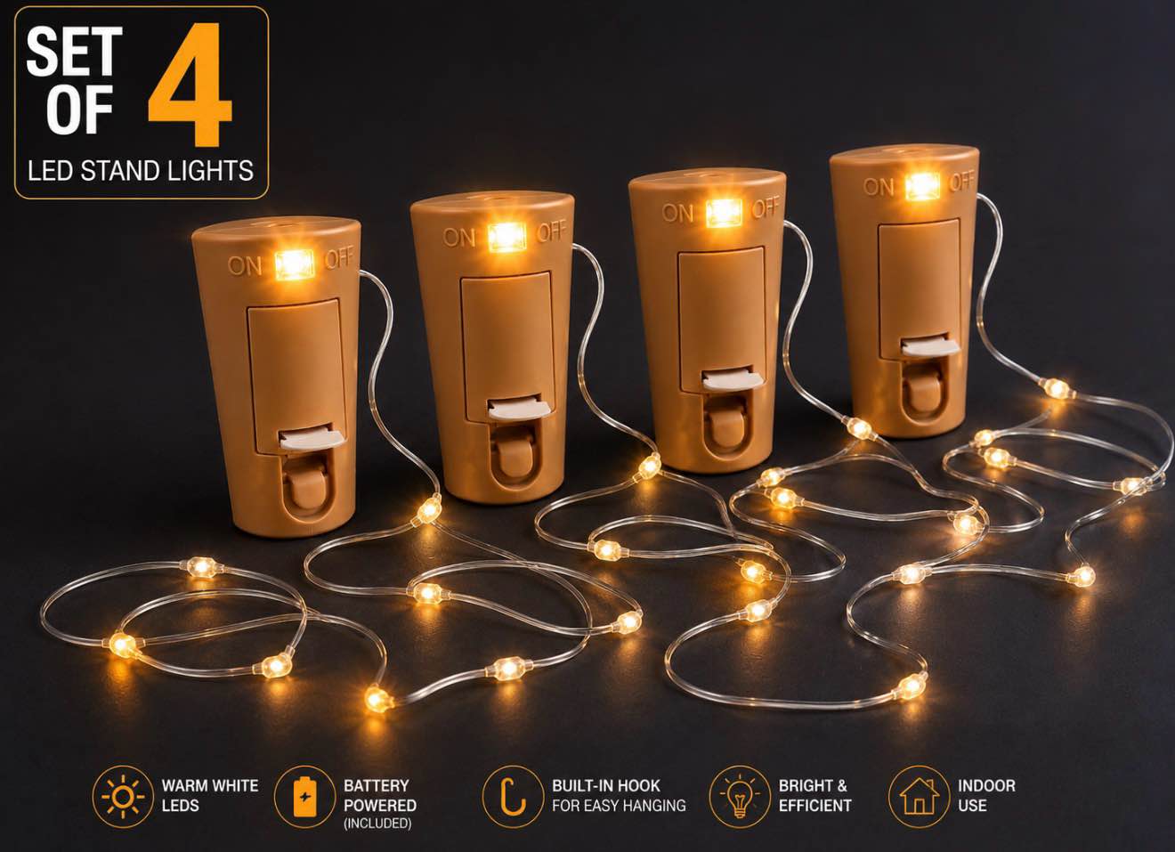 Set of 4 LED Strand Light White 6’ 