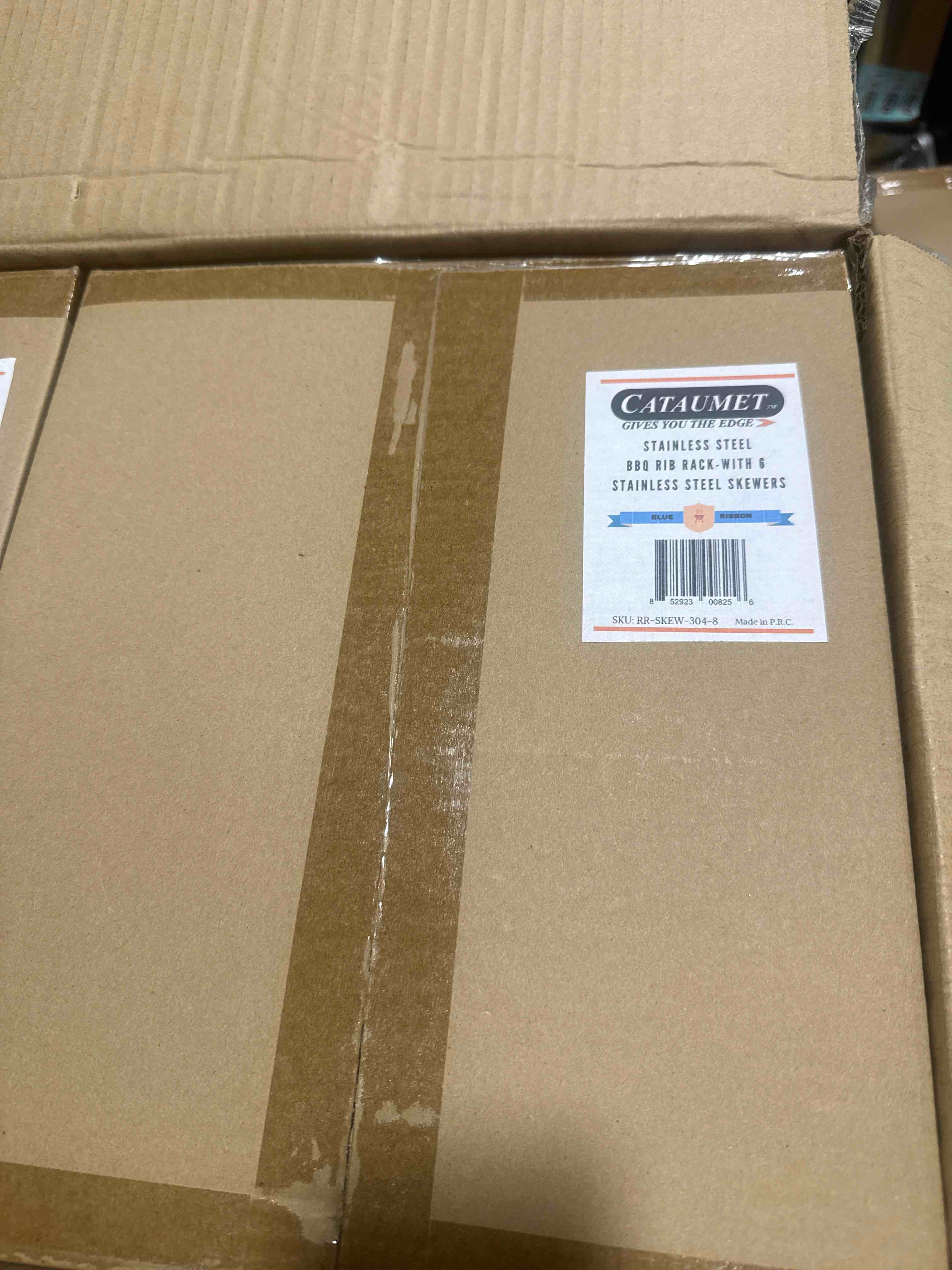 Condition photo showing Brand New for cataumet stainless steel barbecue rib rack with six stainless steel skewers
