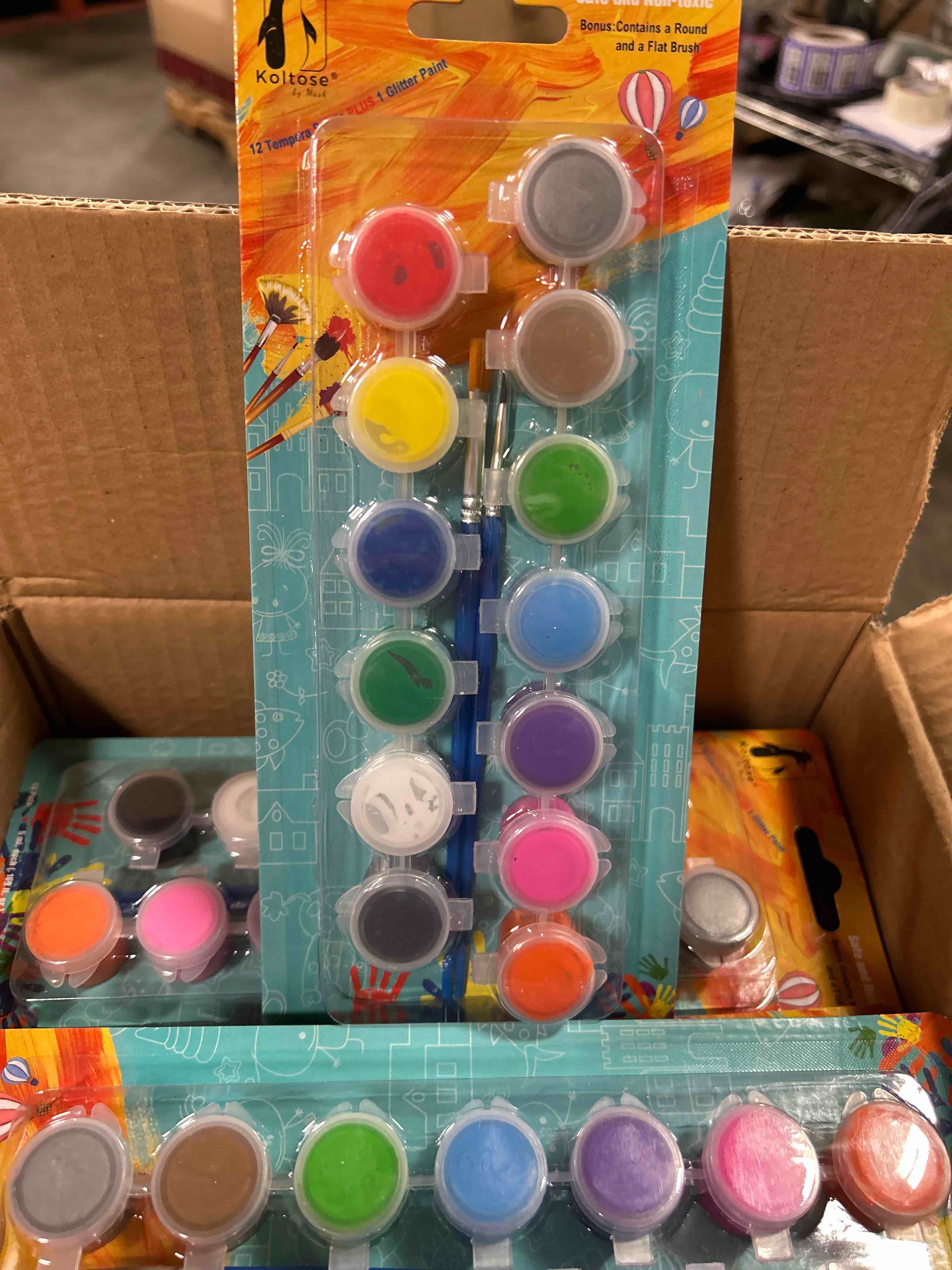 case of 24 Tempera Paint Pot Set Individual Sets with Paint Brushes