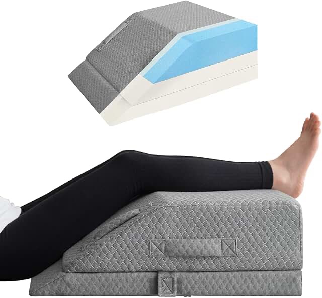 Abco Tech Leg Elevation Pillow w/Foam Top (Cooling Gel) - Leg Wedge Pillow for Legs, Leg Wedges for Elevation, Leg Rest Relieves Back/Hip/Knee Pain, Leg Elevation Pillows for Swelling, Washable Cover