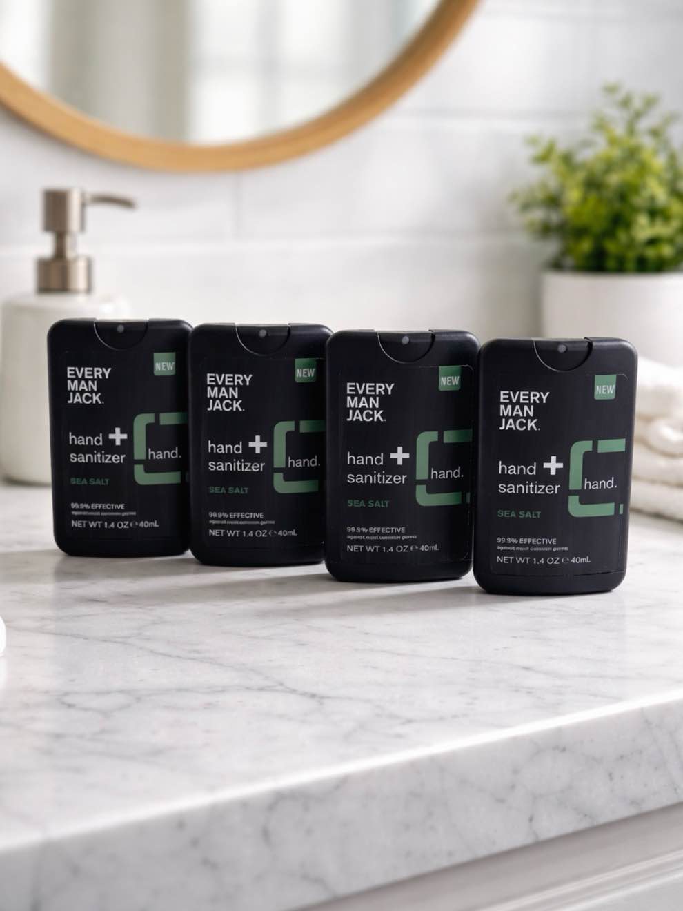 pack of 4 every man jack hand sanitizer - sea salt - trial size - 1.4oz