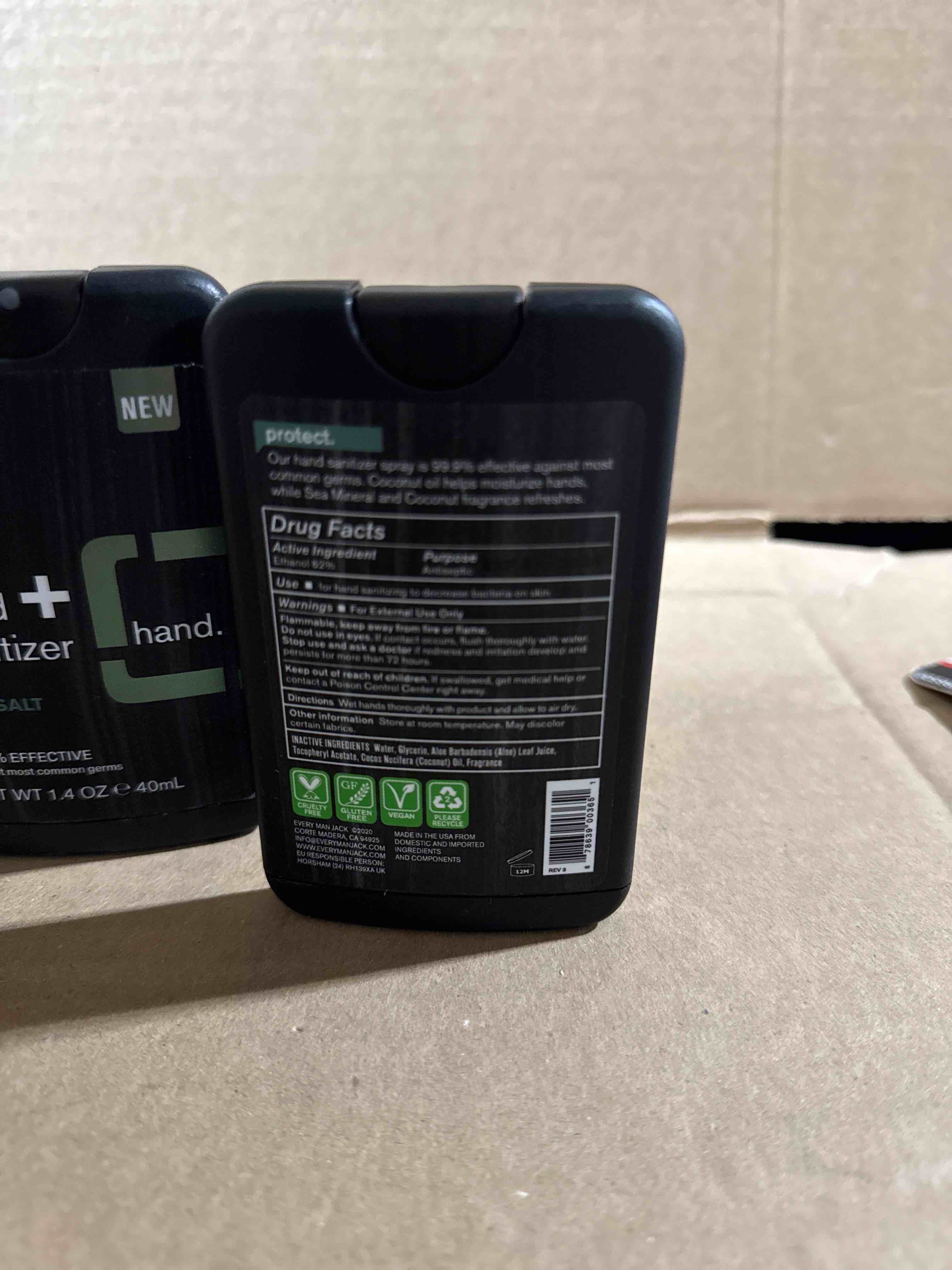 Condition photo showing New/Like New for pack of 4 every man jack hand sanitizer - sea salt - trial size - 1.4oz