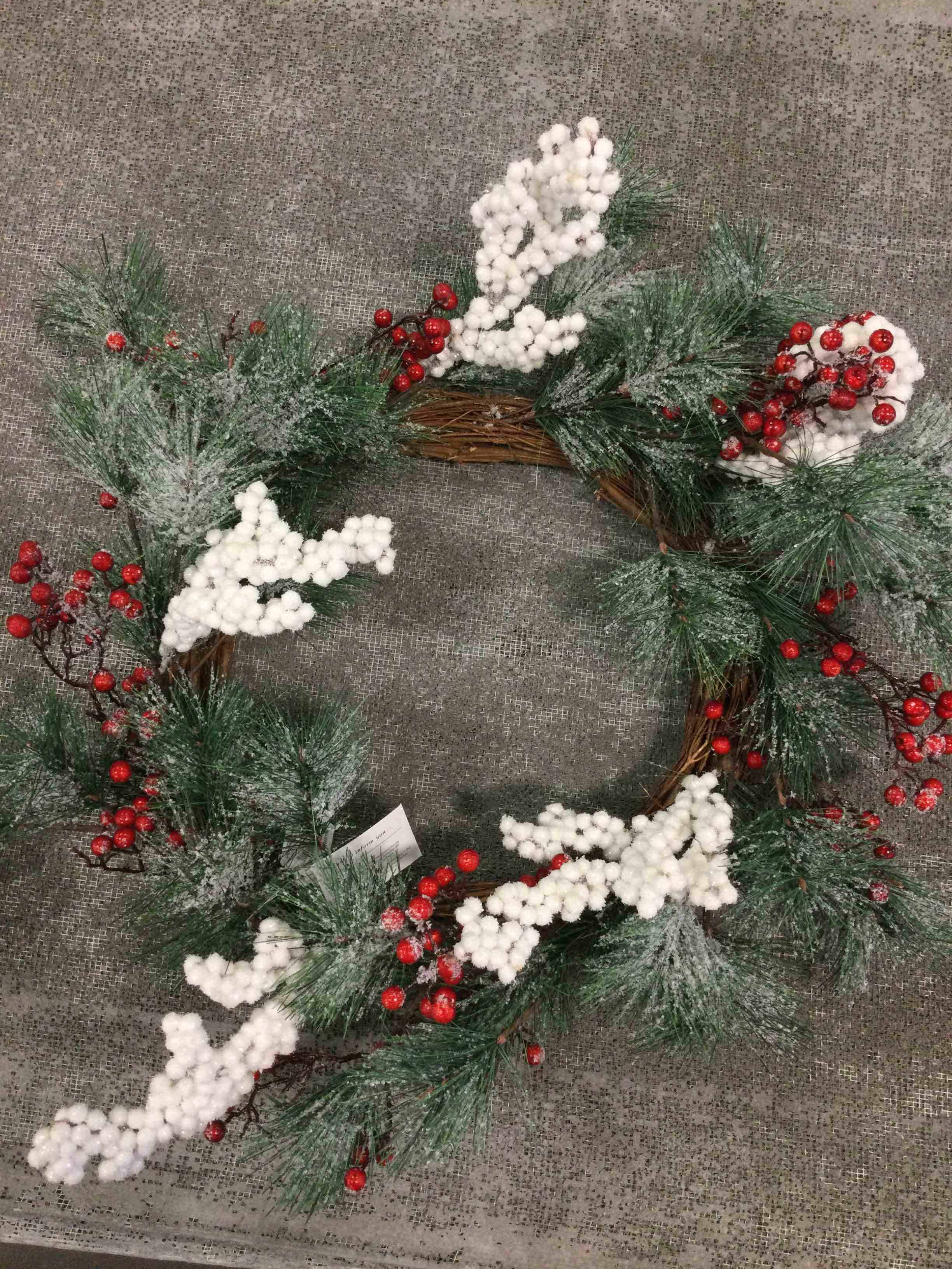 polyester berry pine cone wreath 23”