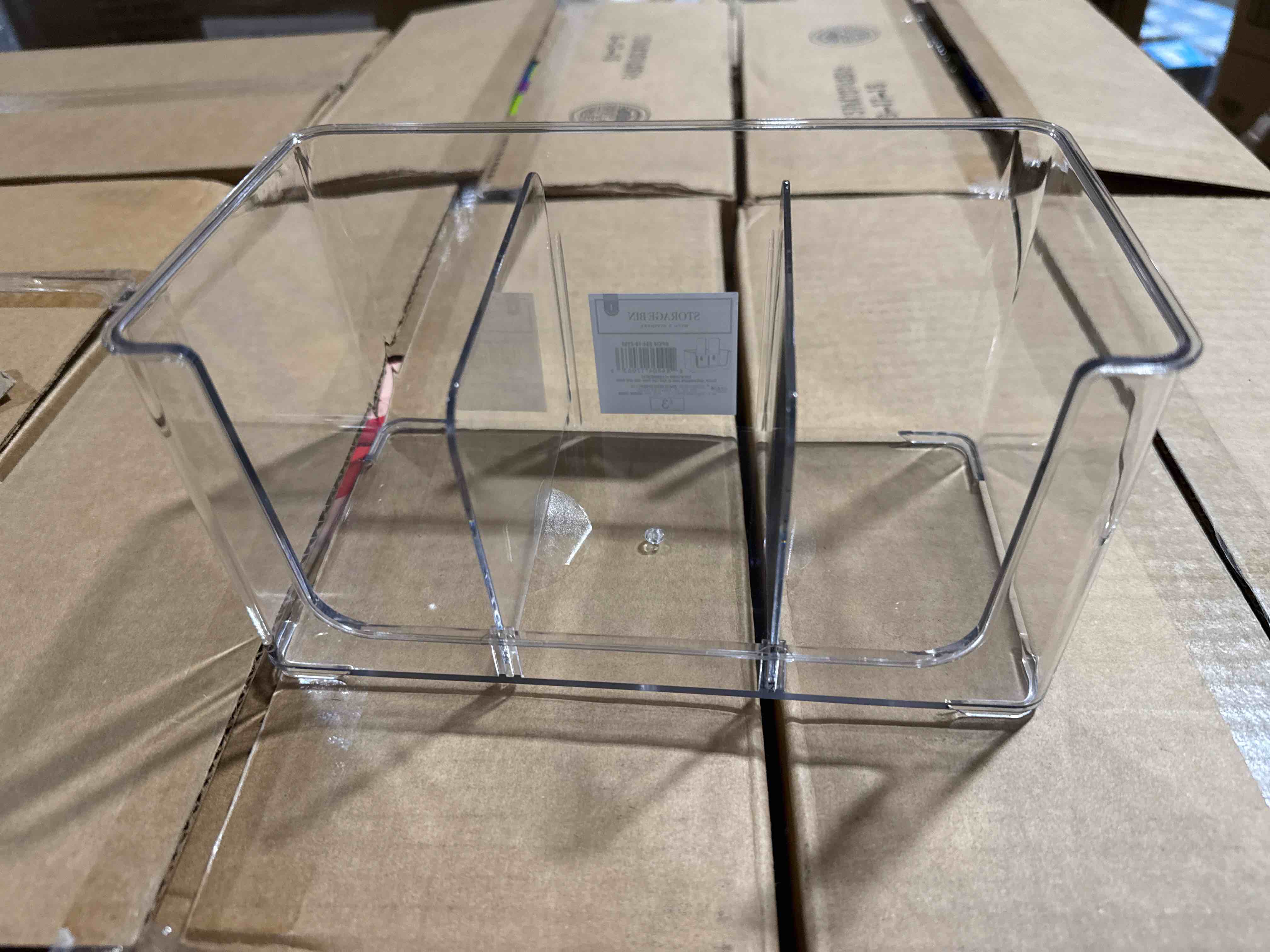Condition photo showing Brand New for storage bin with two dividers