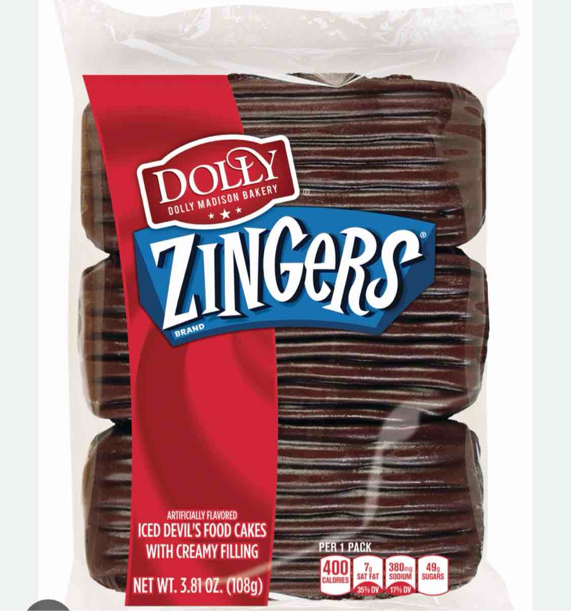 6 packs Dolly Zingers iced devils food cake with creamy filling 