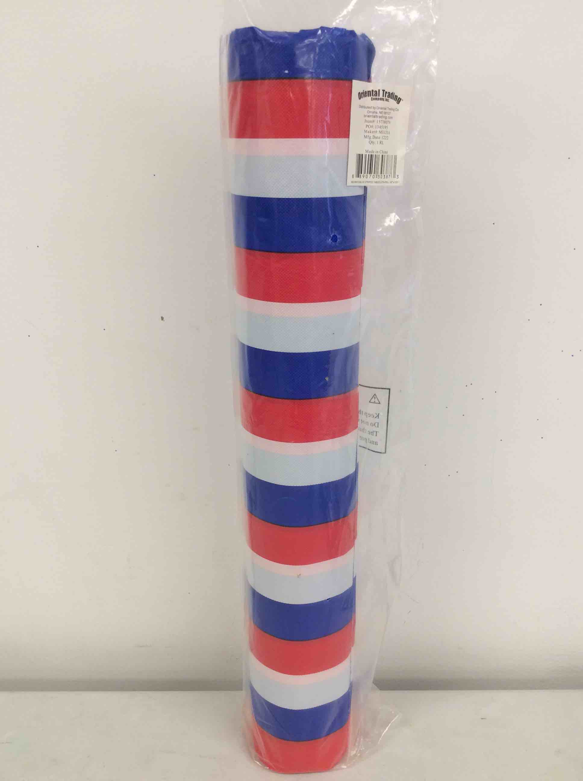 Condition photo showing New/Like New for oriental trading red/white/blue striped tablecloth roll