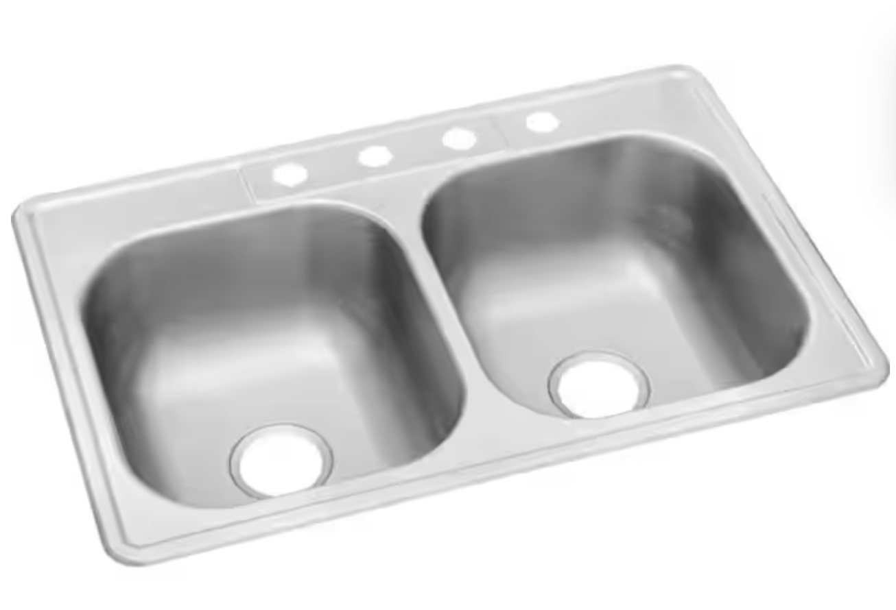 Drop-in Stainless Steel 33 In. 4-hole Double Bowl Kitchen Sink